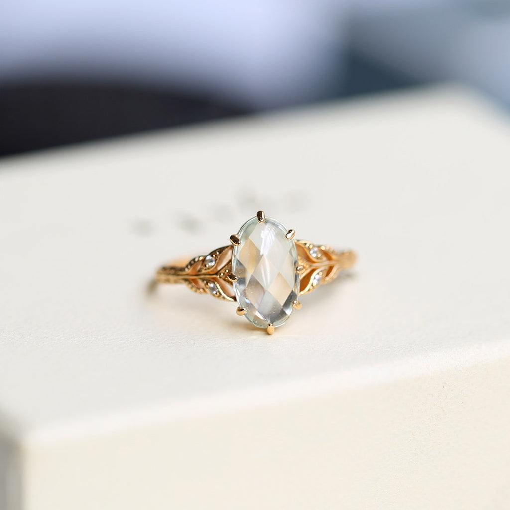 Vintage Green Amethyst Leaf Branch Ring