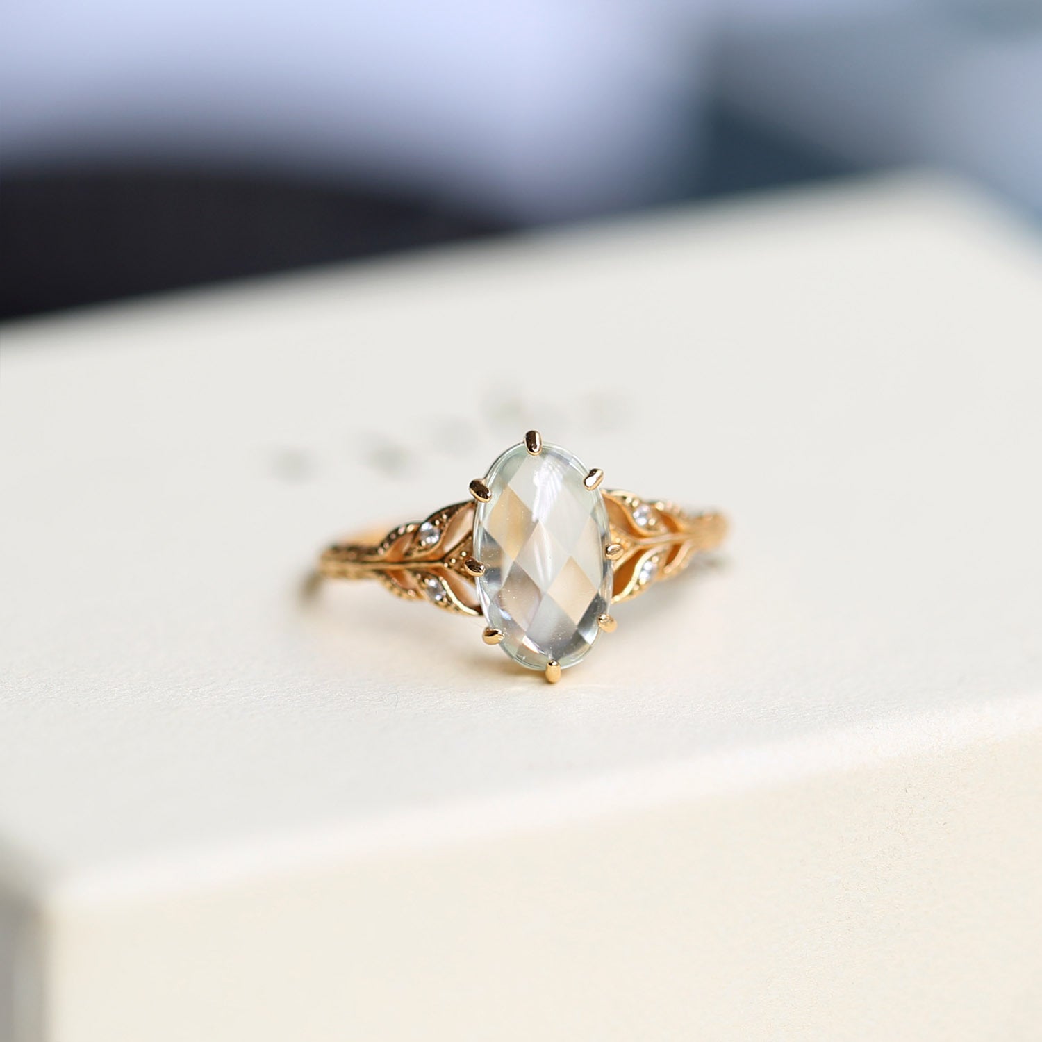 Vintage Green Amethyst Leaf Branch Ring