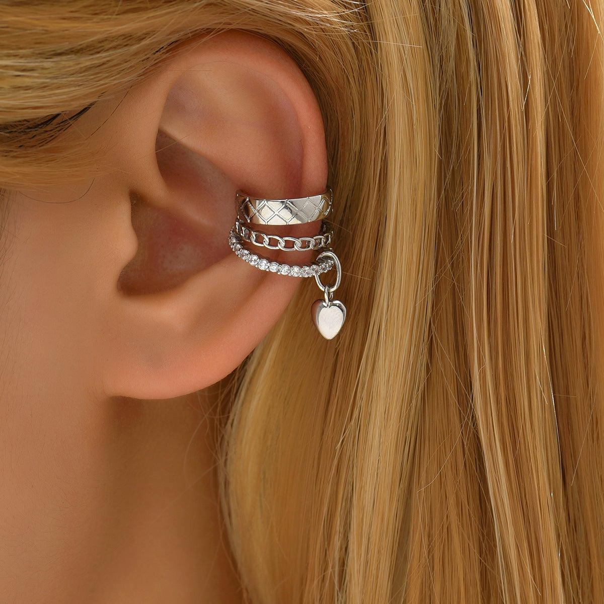 Luxury Layered Heart Ear Cuff Fake Earrings