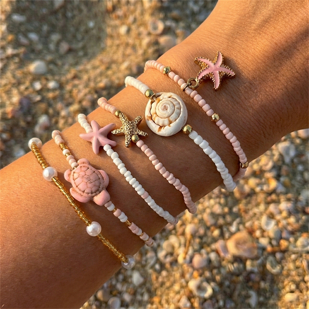 Seaside Escape Starfish Turtle Layer Bead Bracelet