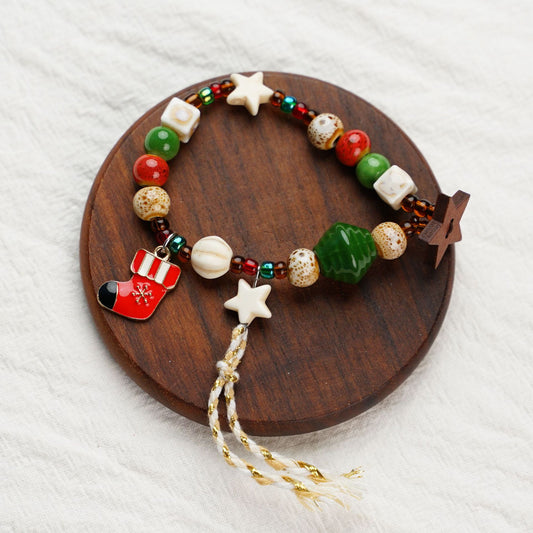 Woven Beaded Christmas Charm Bracelet