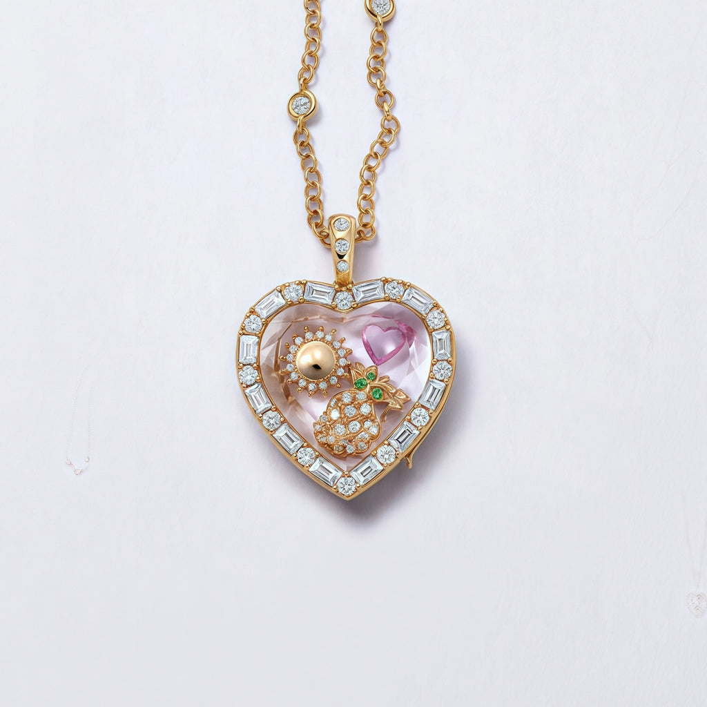 DIY Heart Gold Locket Necklace with Charms | JFN202