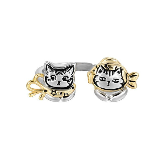 Fish Cat with Scarf Index Open Ring