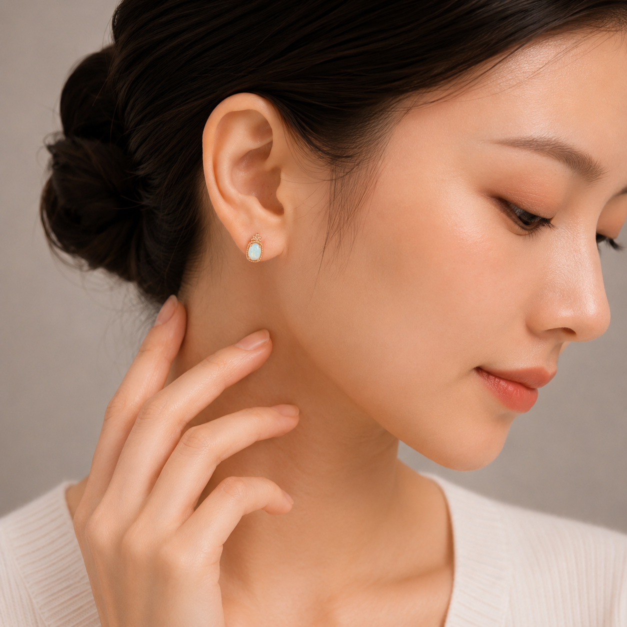 14K Natural Opal Baguette Stud Earrings 