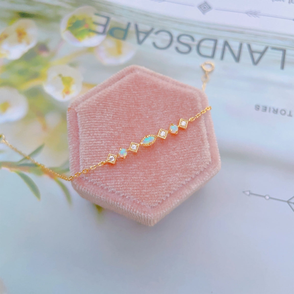 Dainty Opal Bracelet Libra Birthstone Gift 