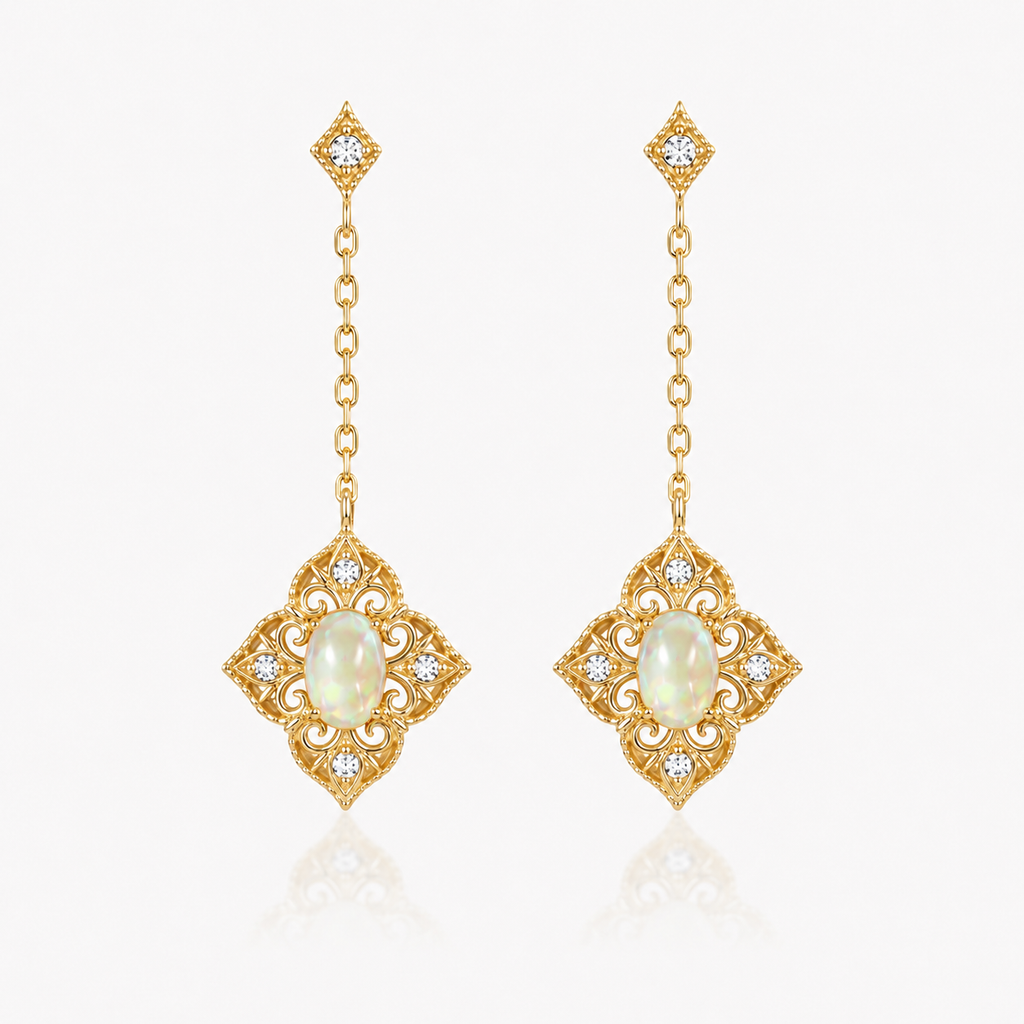 Baroque Opal Filigree Dangle Earrings
