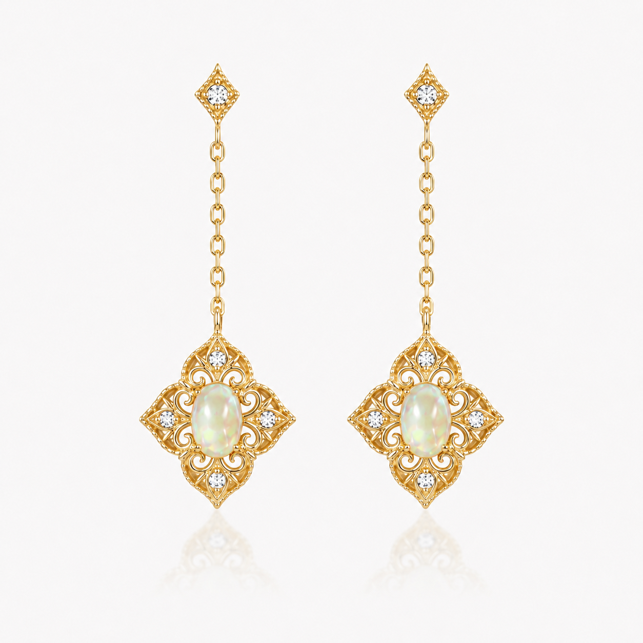 Baroque Opal Filigree Dangle Earrings