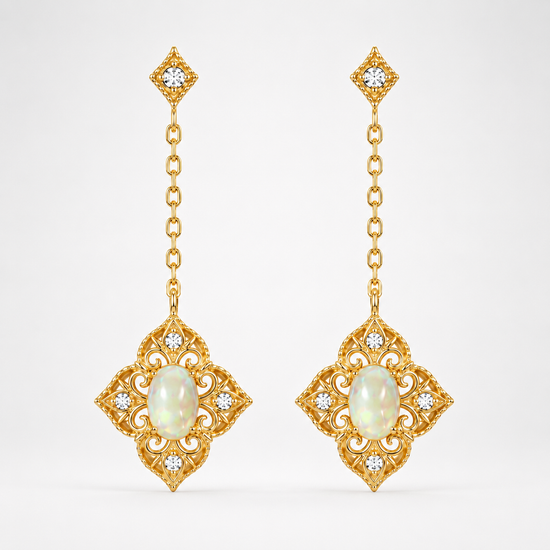 Baroque Opal Filigree Dangle Earrings