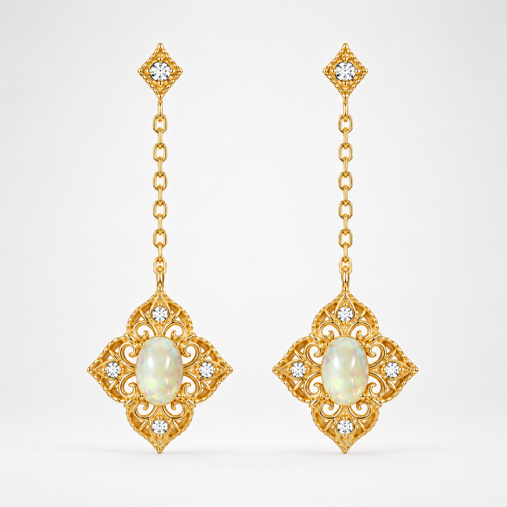 Baroque Opal Filigree Dangle Earrings