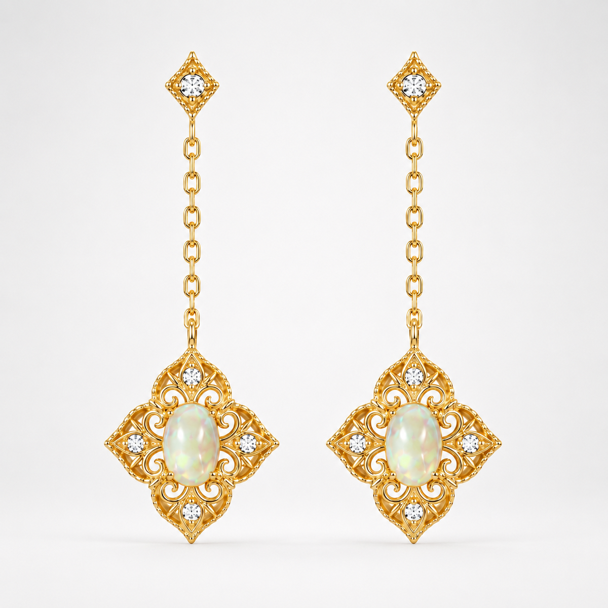 Baroque Opal Filigree Dangle Earrings