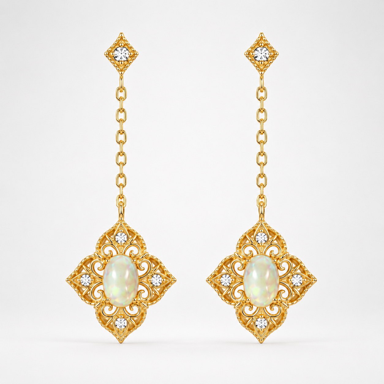 Baroque Opal Filigree Dangle Earrings