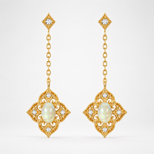 Baroque Opal Filigree Dangle Earrings