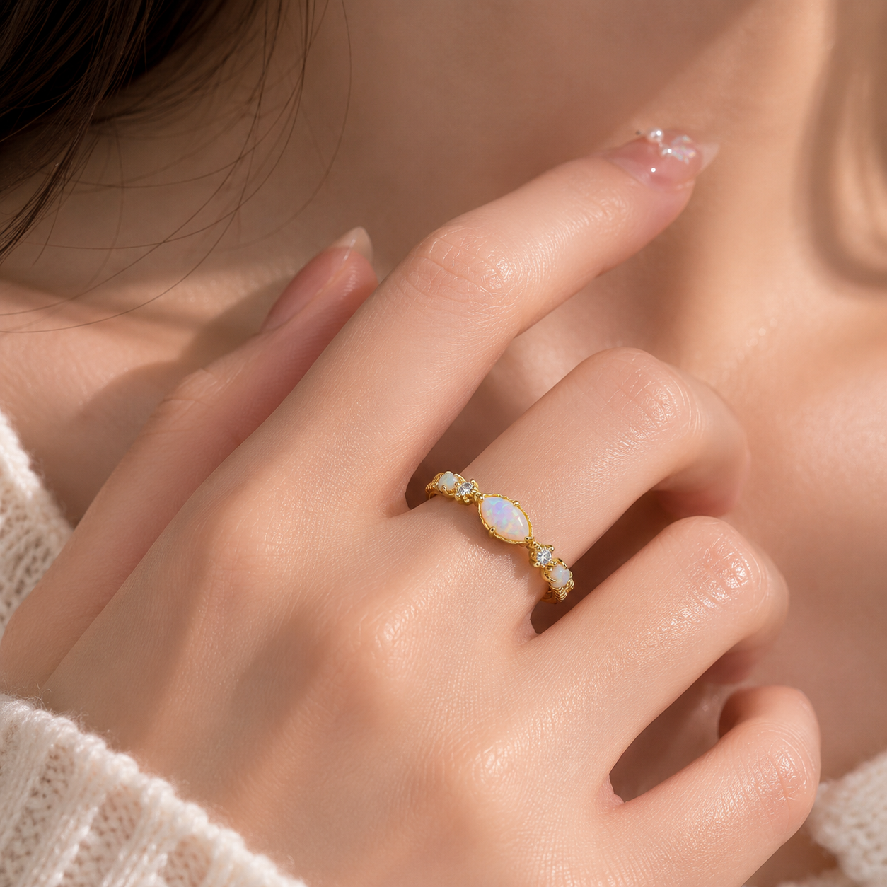 14K Gold Opal Lace Libra Birthstone Ring