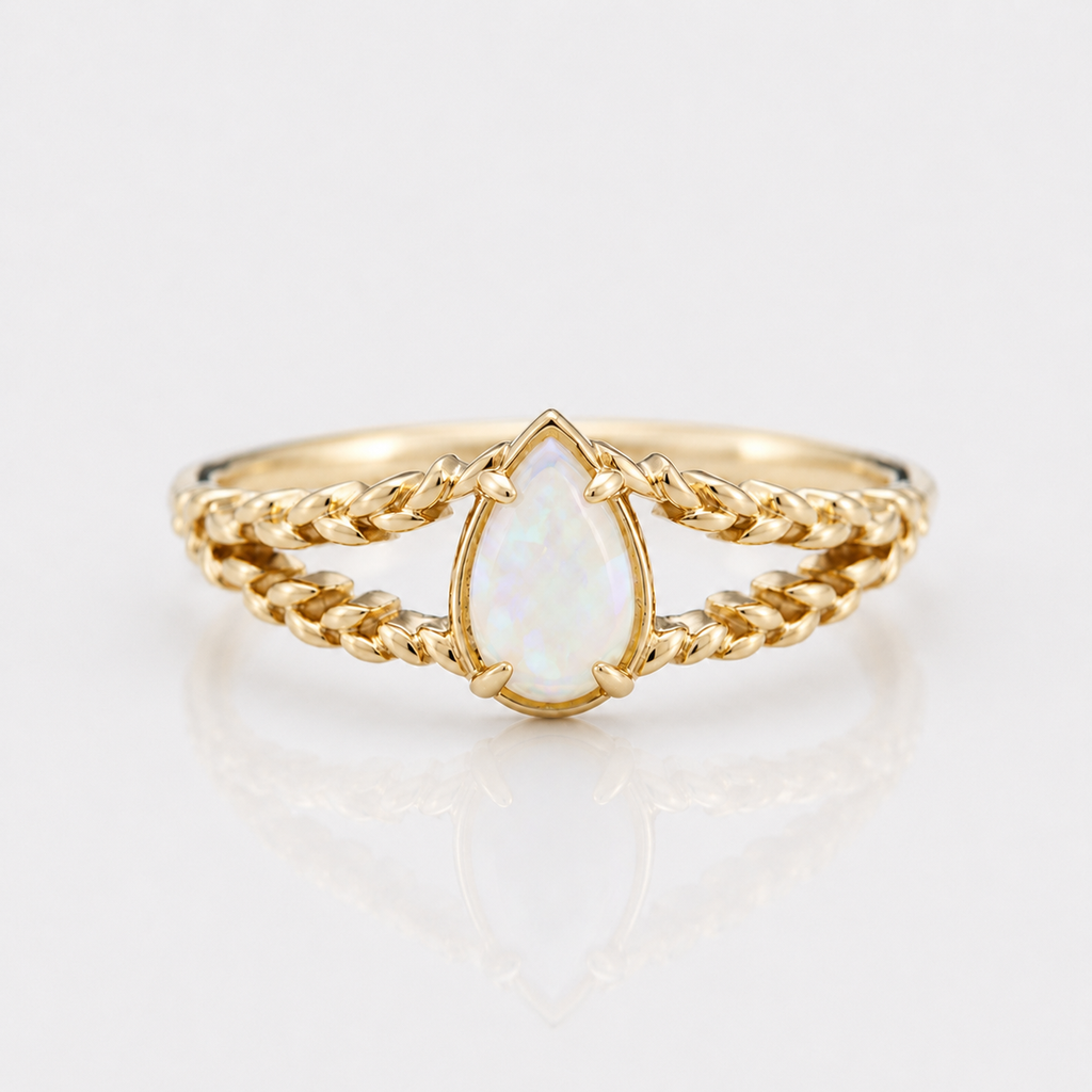 Opal October Birthstone Split Braid Ring