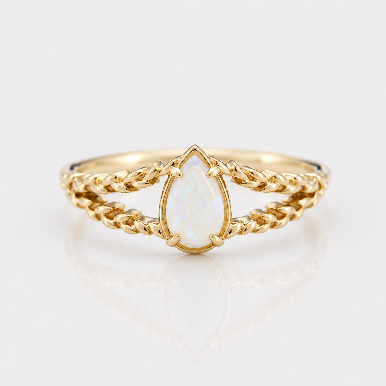 Opal October Birthstone Split Braid Ring