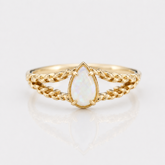 Opal October Birthstone Split Braid Ring