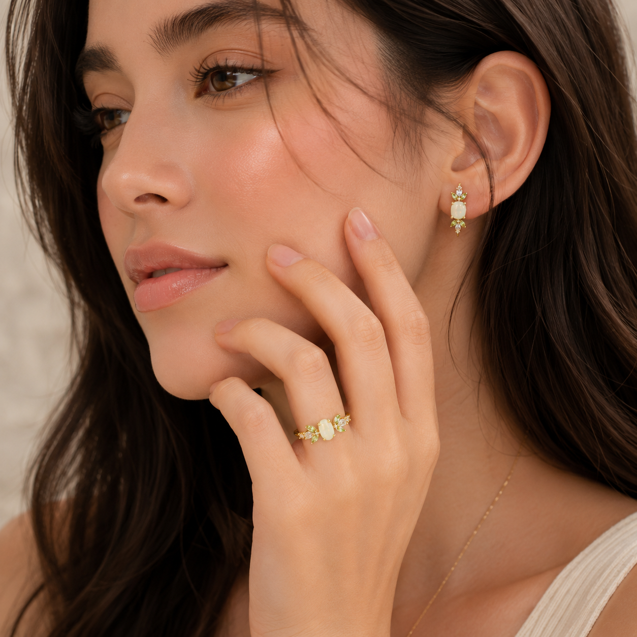 Nature Inspired Opal Peridot Ring