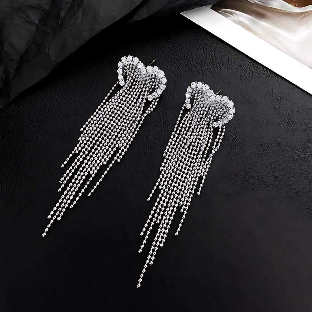 Open Heart Tassel Waterfall Earrings