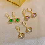 14K Gold Plated Ginkgo Leaf Huggie Earrings