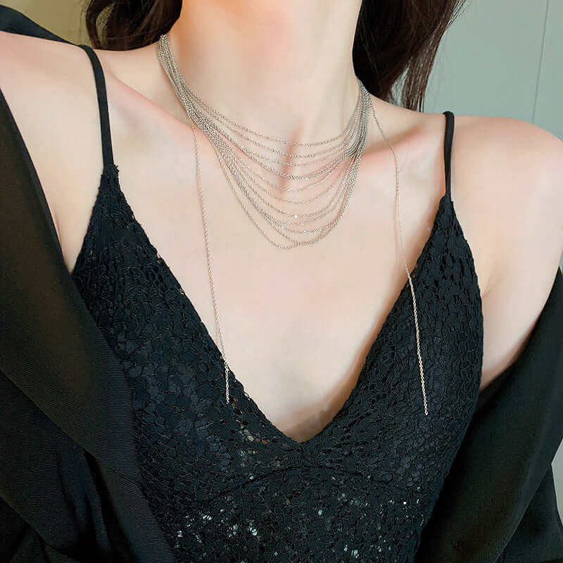 Opulent Silver Tassel Layering Necklace