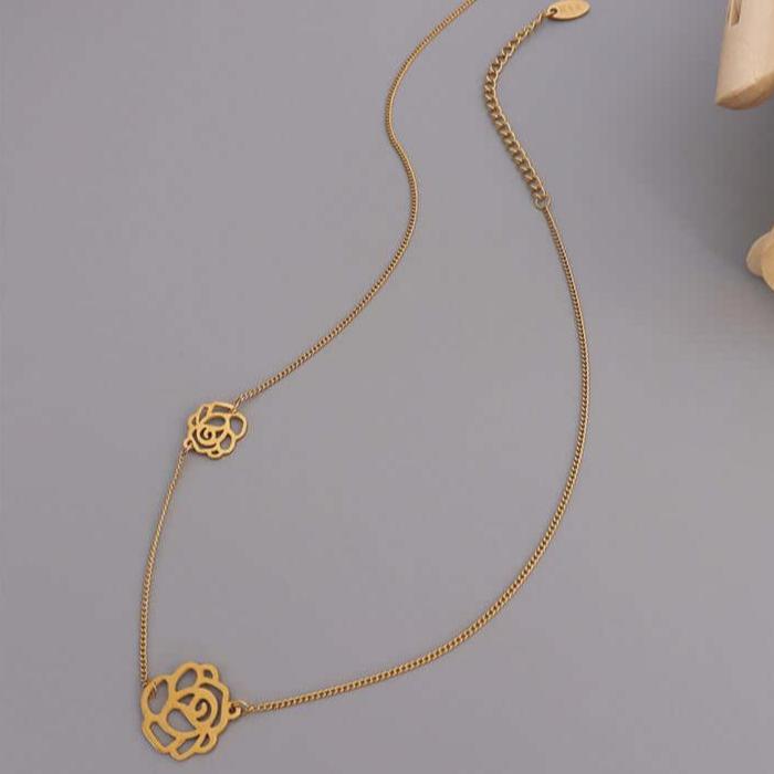 18K Gold Black Rose Choker Necklace