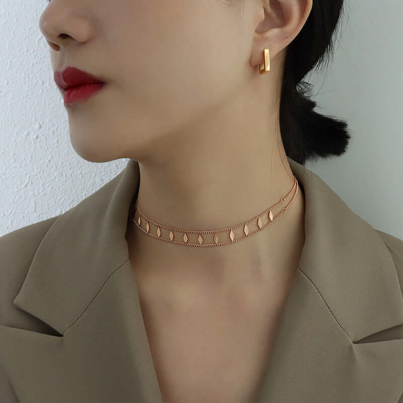 18K Gold Sequin Clavicle Layering Choker Necklace