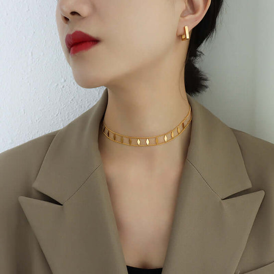 18K Gold Sequin Clavicle Layering Choker Necklace