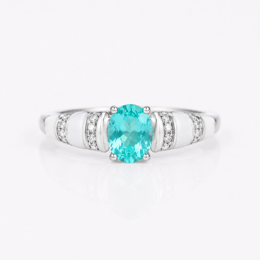 Paraiba-Inspired Blue Green Crystal Vintage Halo Ring