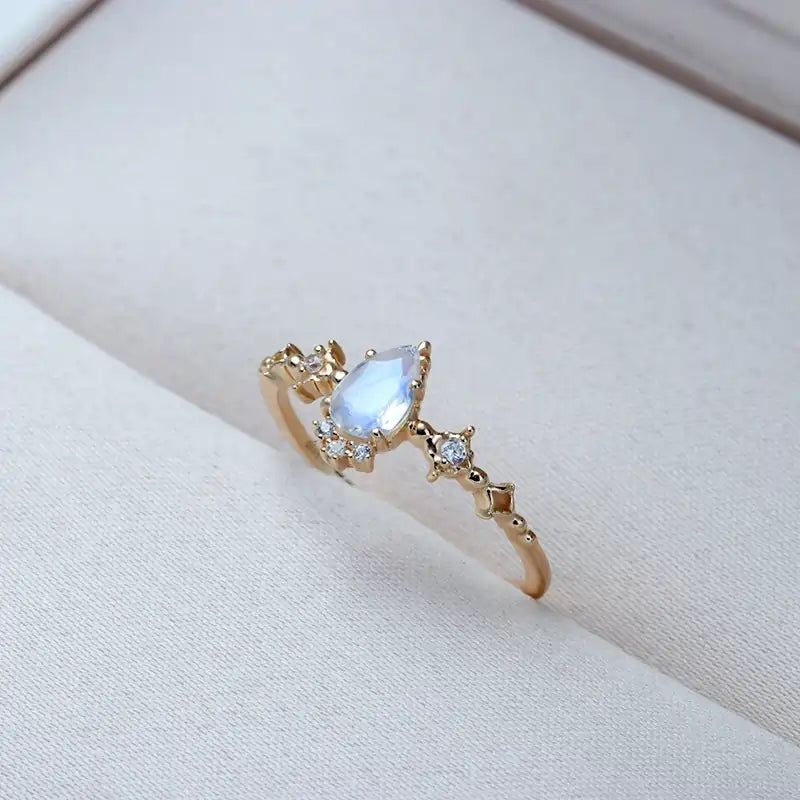 Dainty Pear Shape Moonstone Promise Rings