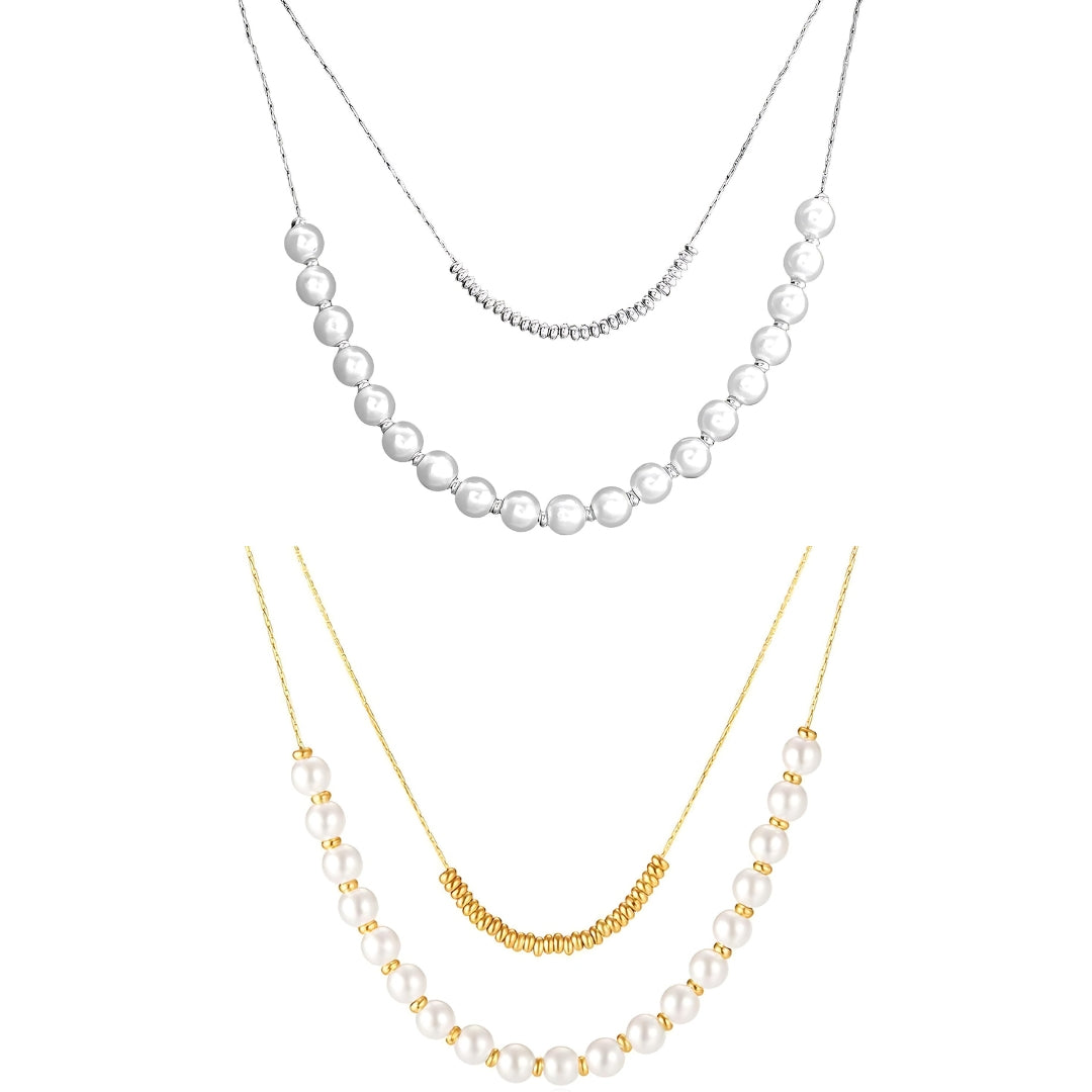 Dainty Pearl Beads Layering Chain Necklace