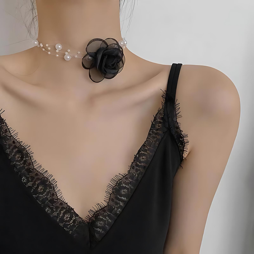 Pearl Black Suede Necklace