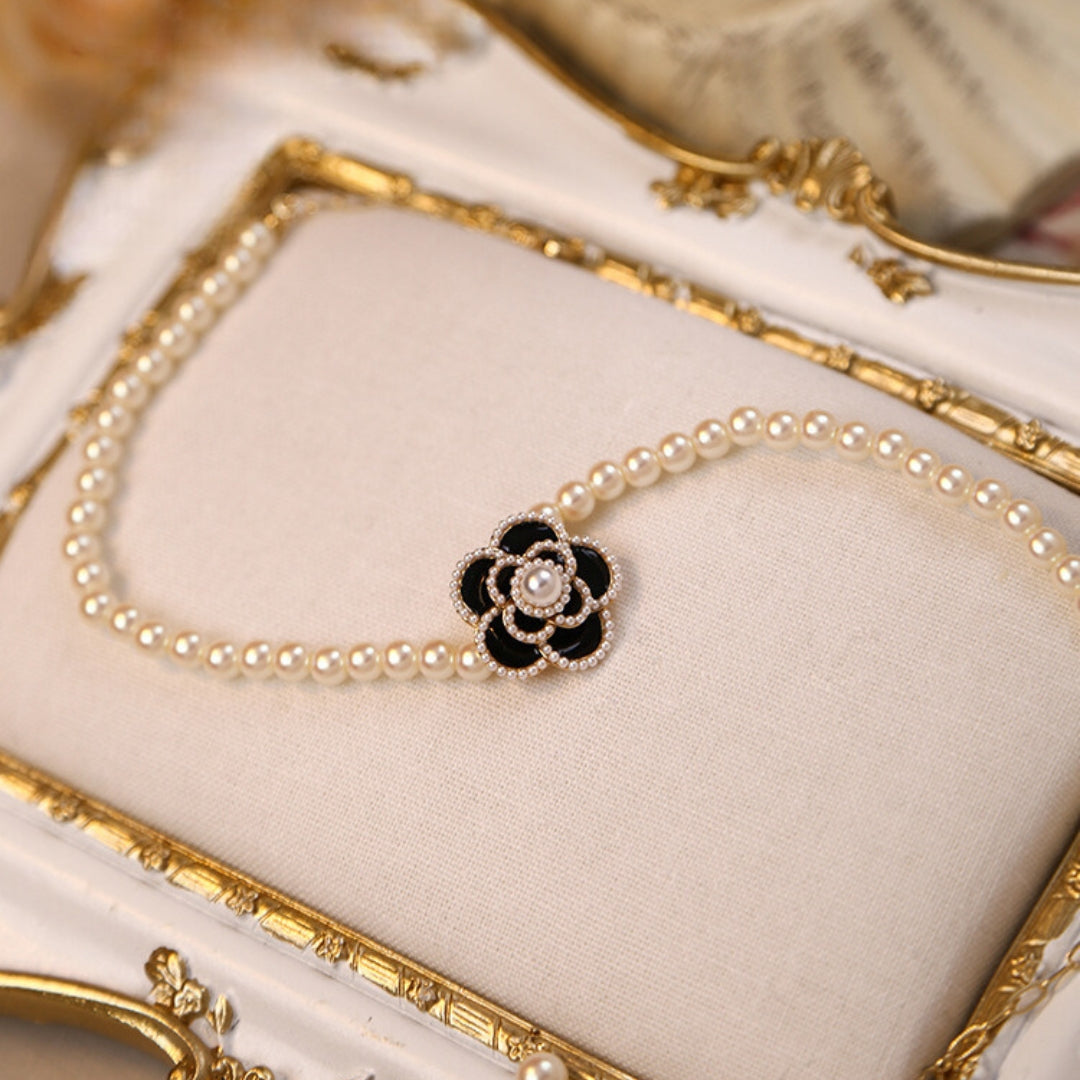 Pearl Bead Camellia Choker Necklace