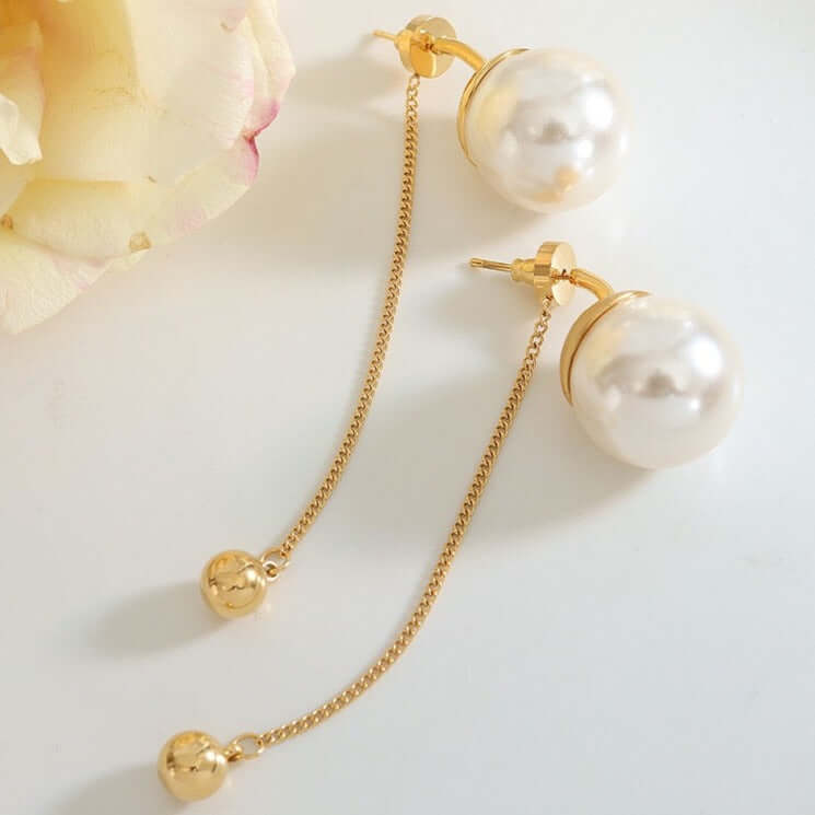 Pearl Dangle Gold Earrings 