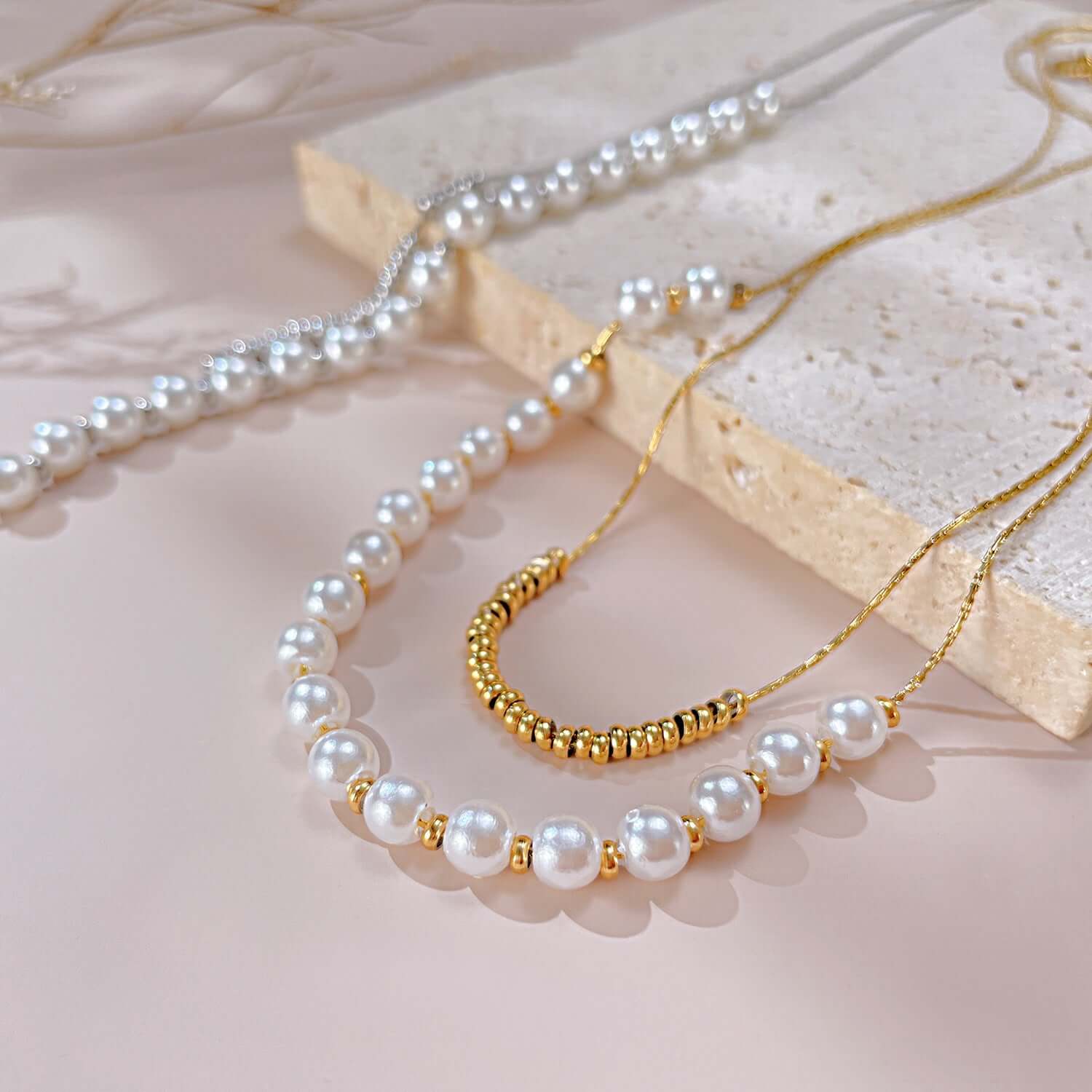 Dainty Pearl Beads Layering Chain Necklace