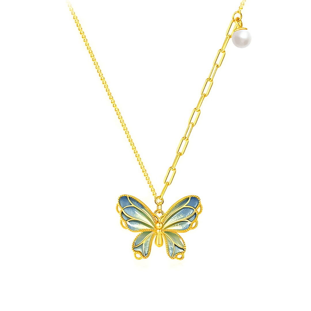 Pearl Gold Butterfly Pendant Necklace