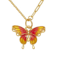 Pearl Red Butterfly Pendant Necklace