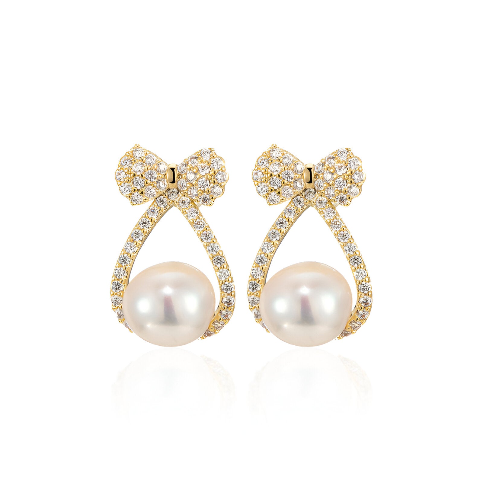 Classic Pearl Bow Ribbon Stud Earrings