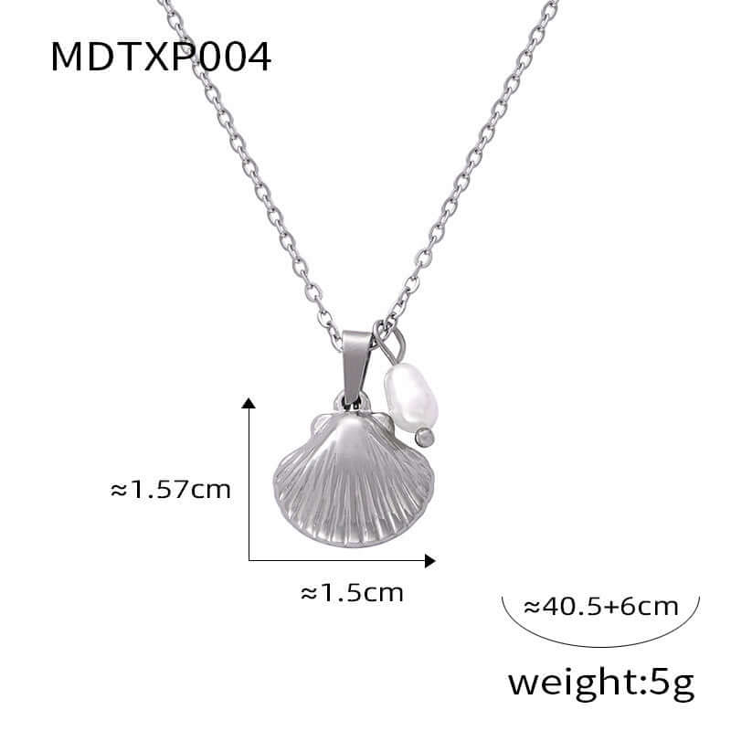18K Freshwater Pearl Seashell Pendant Necklace Silver