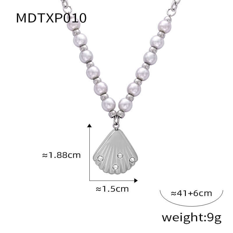 18K Freshwater Pearl Seashell Pendant Necklace Silver