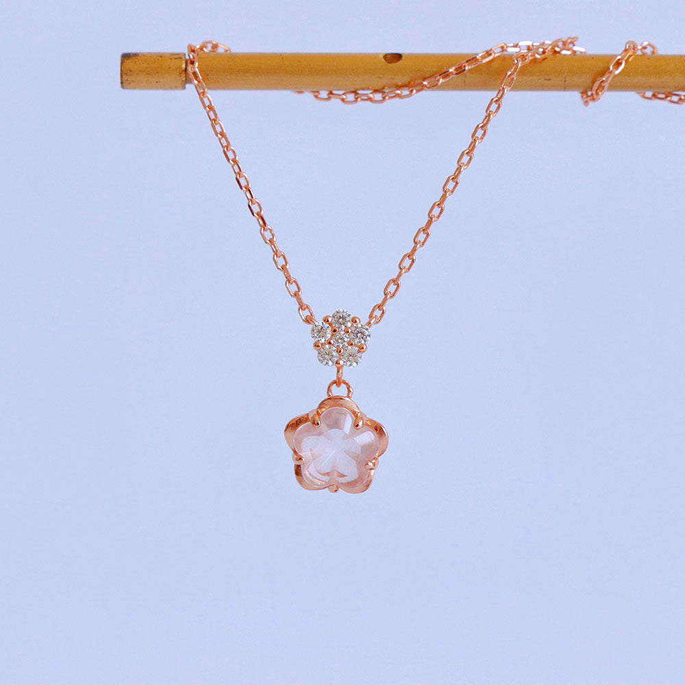 Cherry Blossom Rose Quartz Flower Pendant Necklace