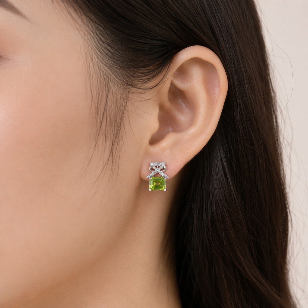 Peridot Bow Stud Gemstone Earrings women