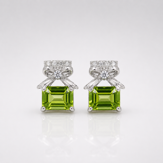 Peridot Bow Stud Gemstone Earrings