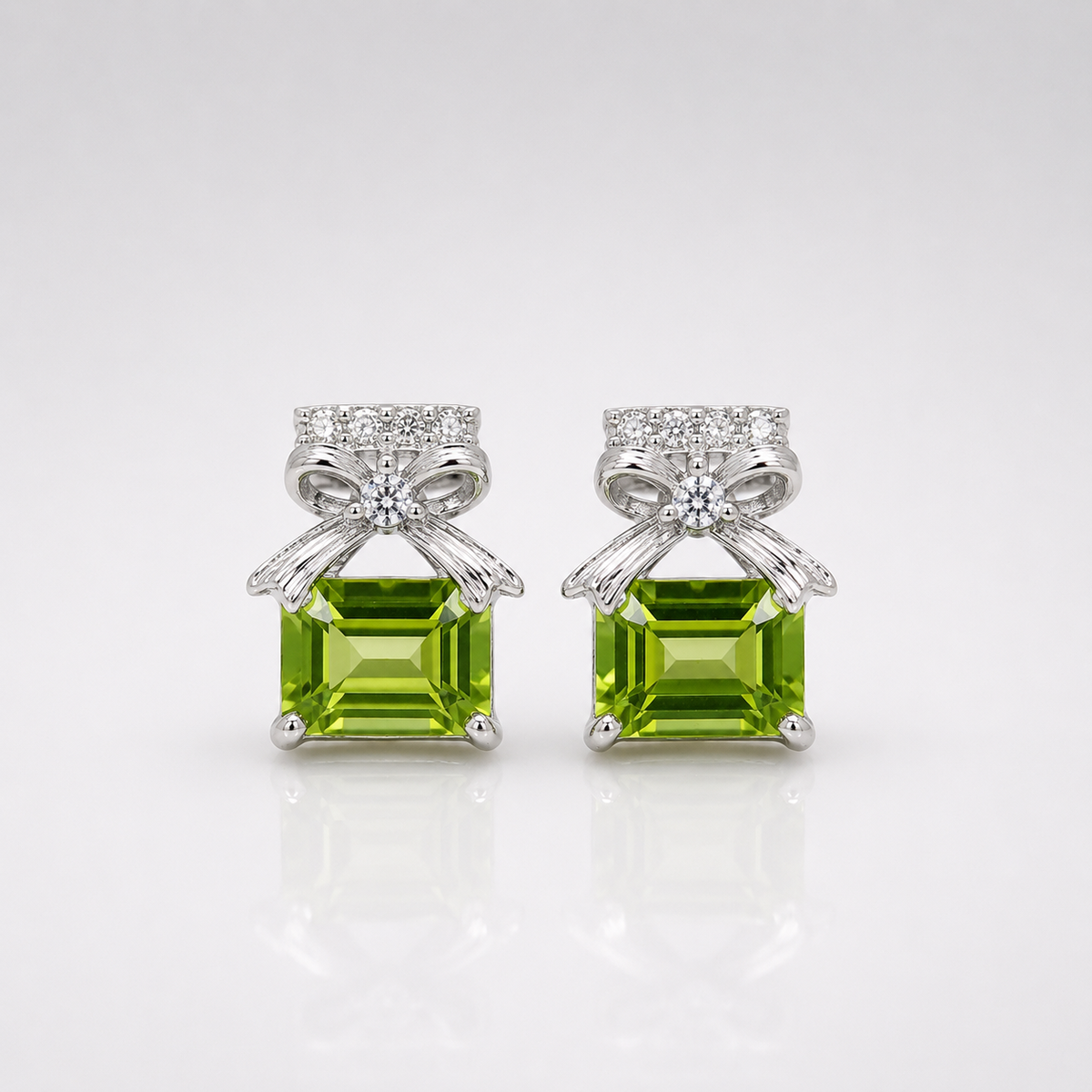 Peridot Bow Stud Gemstone Earrings