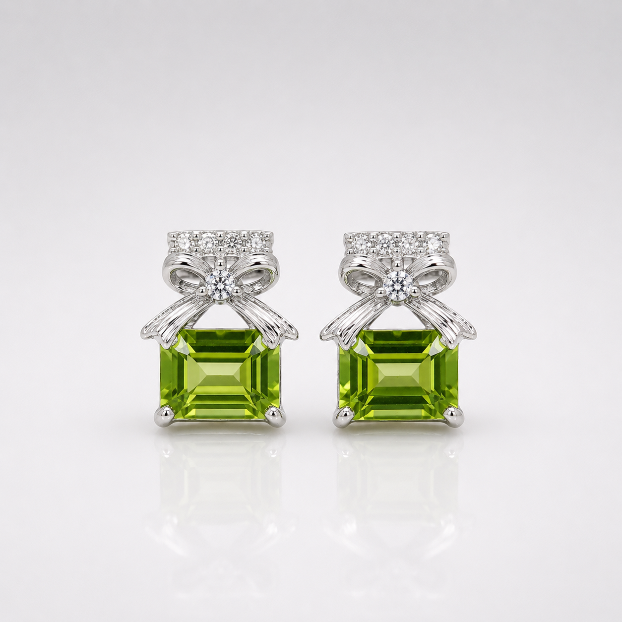 Peridot Bow Stud Gemstone Earrings