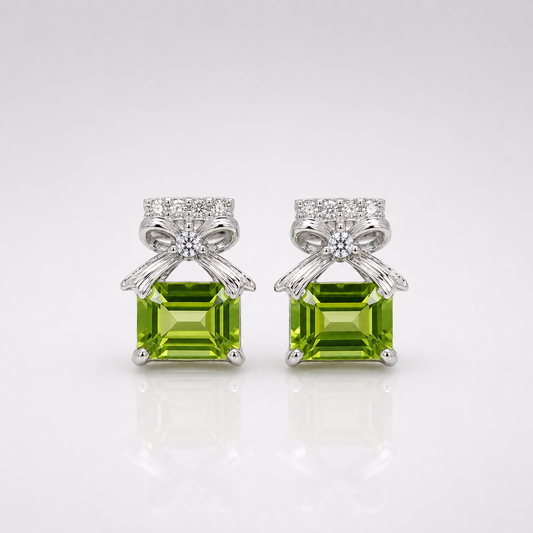 Peridot Bow Stud Gemstone Earrings