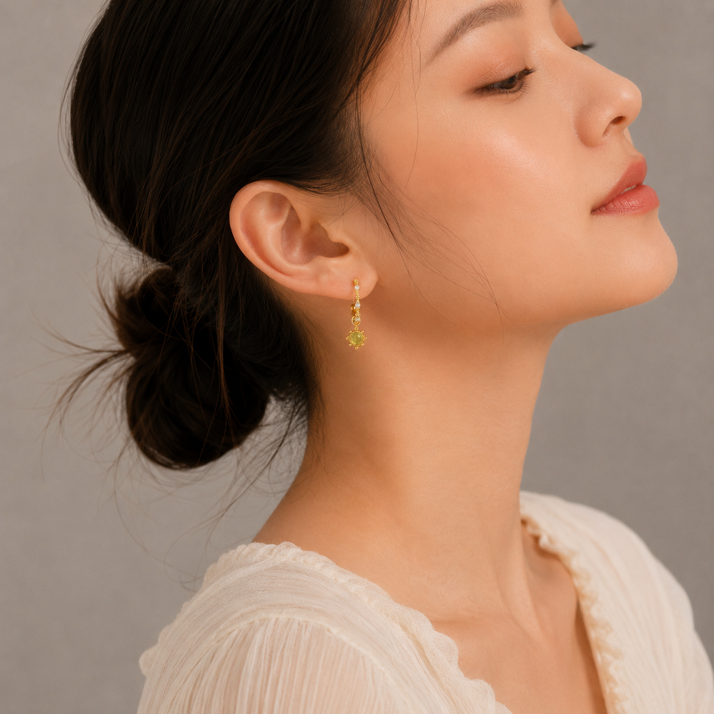 Peridot Filigree Floral C Hoop Leo Earrings 