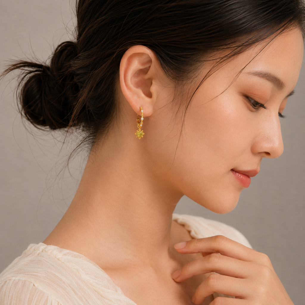 Peridot Filigree Floral C Hoop Leo Earrings 