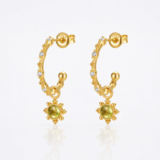 Peridot Filigree Floral C Hoop Leo Earrings 