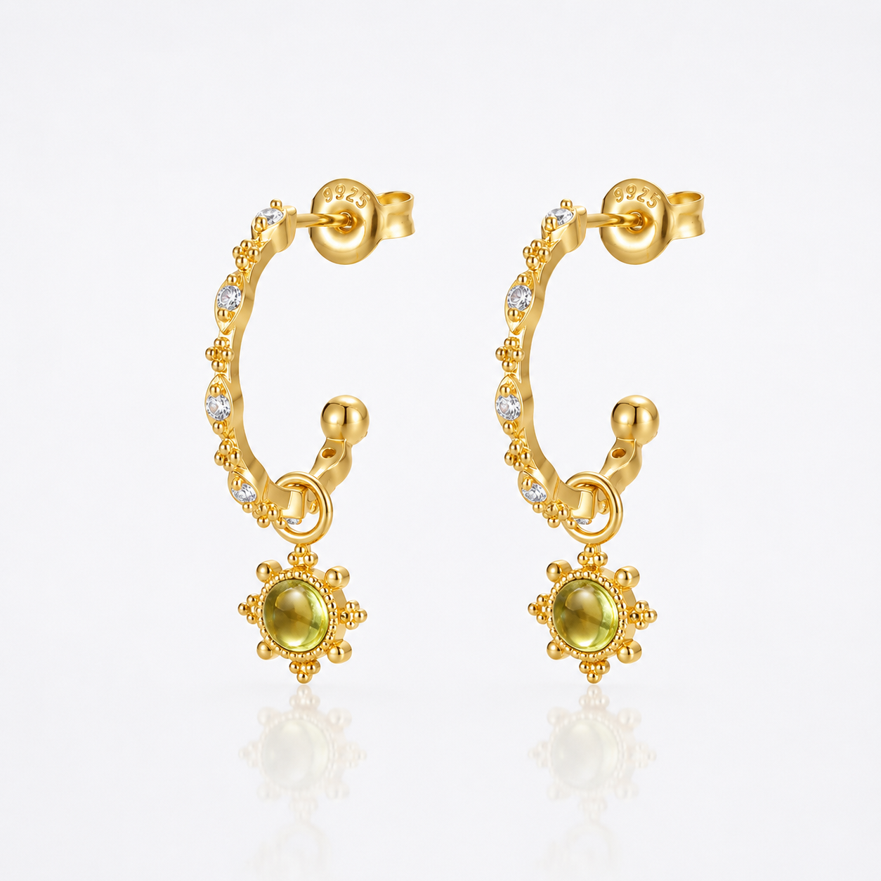 Peridot Filigree Floral C Hoop Leo Earrings 