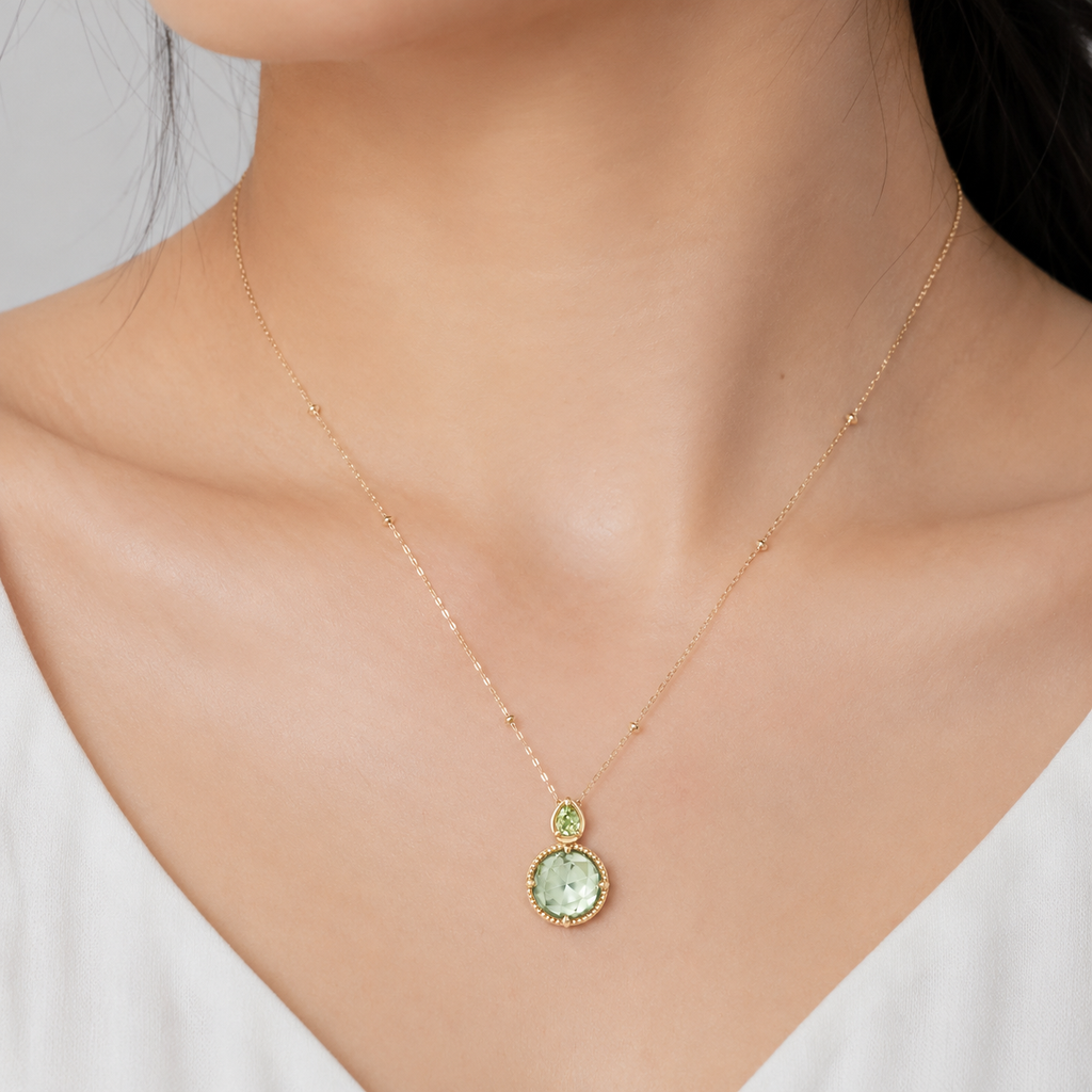 Faceted Peridot Green Amethyst Necklace